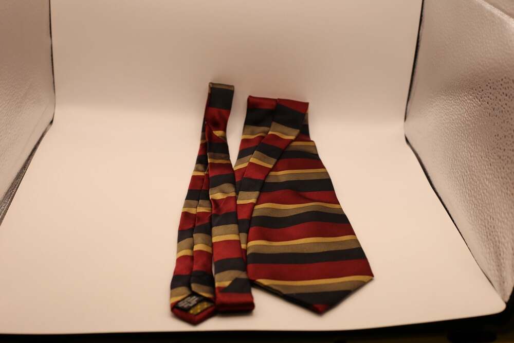 Stonehenge 100% Silk Red Gold and Black Striped Necktie